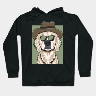 Cream Golden Retriever Wearing A Cowboy Hat And Glasses Hoodie